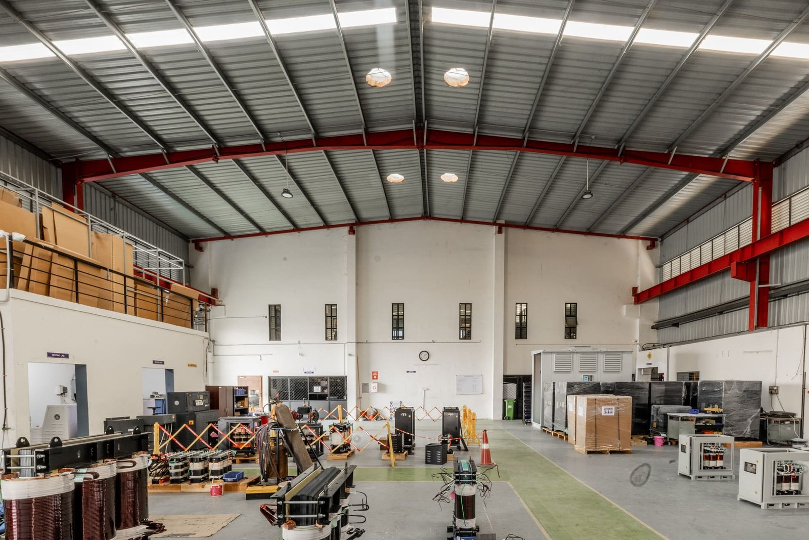 Manufacturing floor with testing lab and testing area